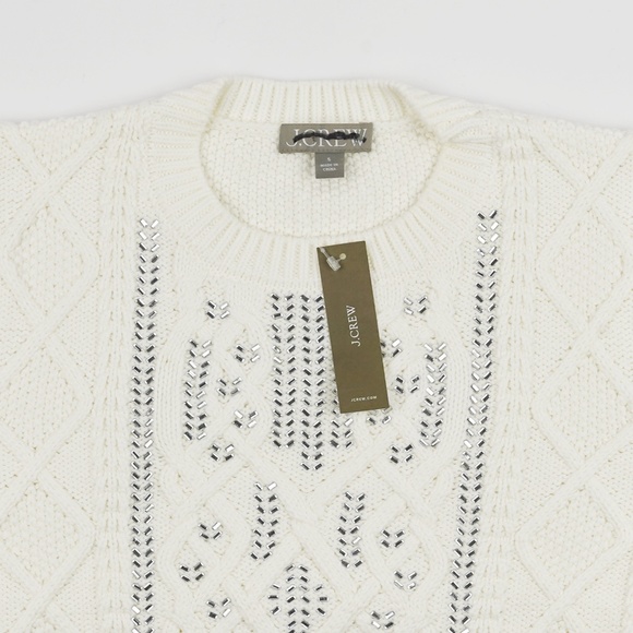 New JCREW Size S Cable-Knit Crewneck Sweater with Crystals in Ivory - Picture 5 of 6